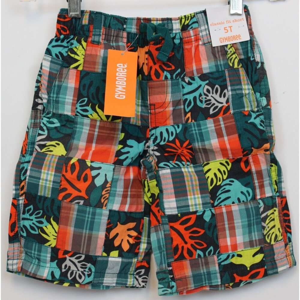 NEW 2014 Gymboree Safari Ranger Patchwork Boys Shorts Plaid Leaves sz 3T Pockets